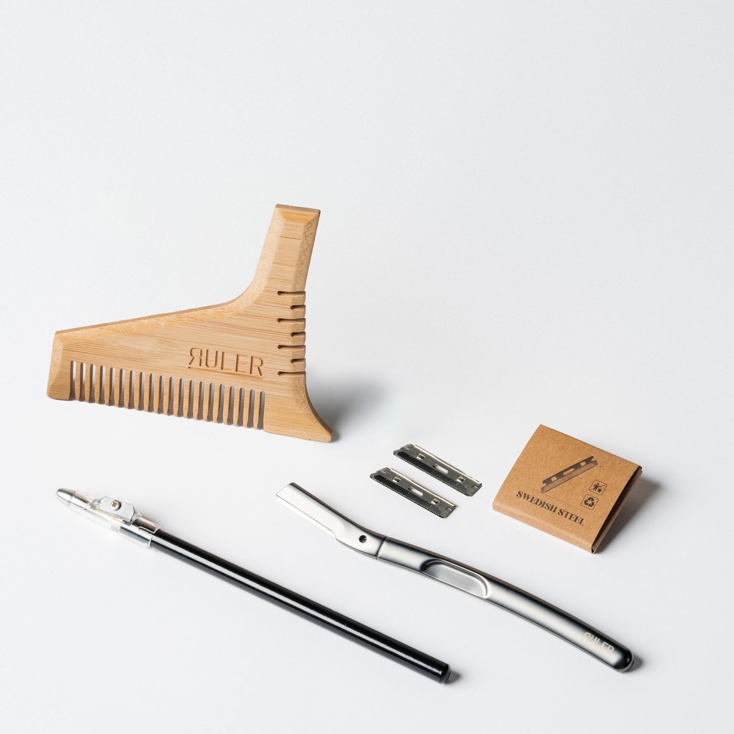 OG Grooming Pack with bamboo beard comb, precision razor, and barber pencil by Ruler