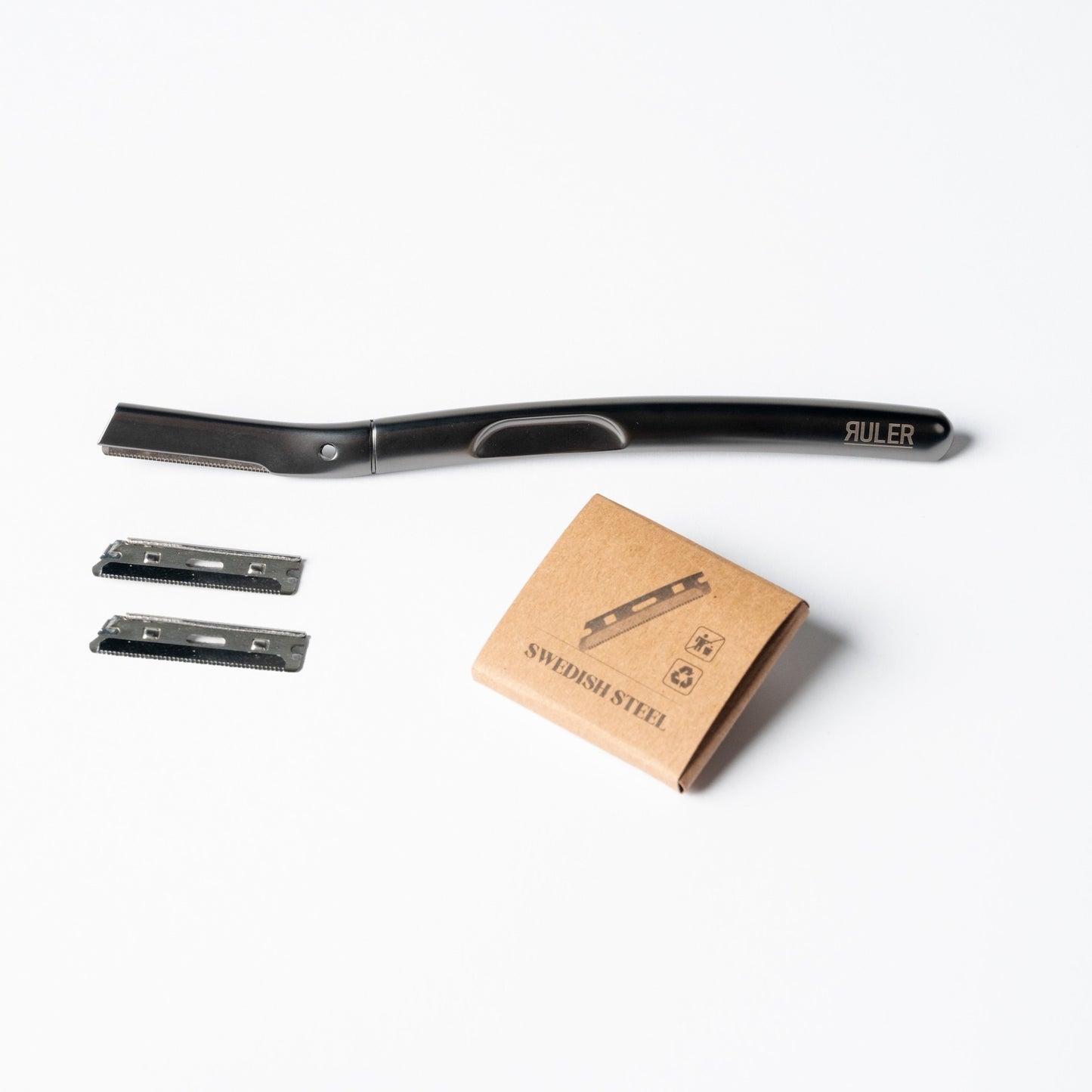 Precision razor pack for men with reusable metal handle and two replacement blades