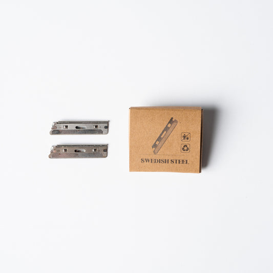 Two stainless steel replacement razor blades for Ruler Precision Razor